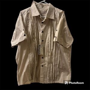 Marquis Shirt Men XL Tan NWT 100% Cotton Short Sleeve Casual Button Down Shirt